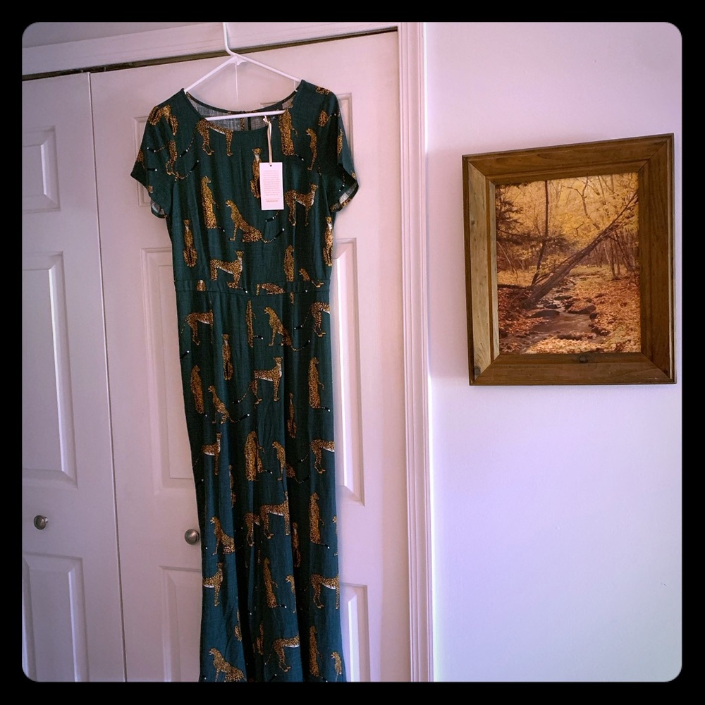 NWT Modcloth jumpsuit green multi cheetah print